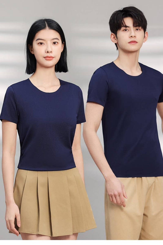 Cwtts00719_Solid Color Cool Ice Silk Short Sleeve T-Shirt