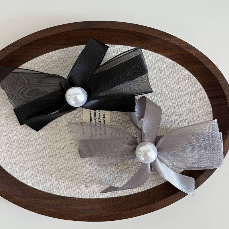 Elegant net gauze pearl bow hair clip