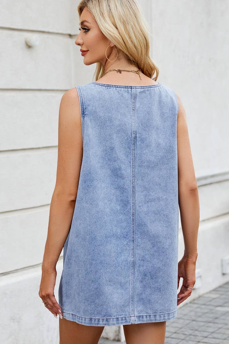 CWDSD10896_WASHED DENIM SUSPENDER MIDI SLIP DRESS