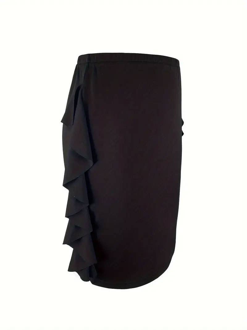 Double side ruffled hem knit skirt in solid color