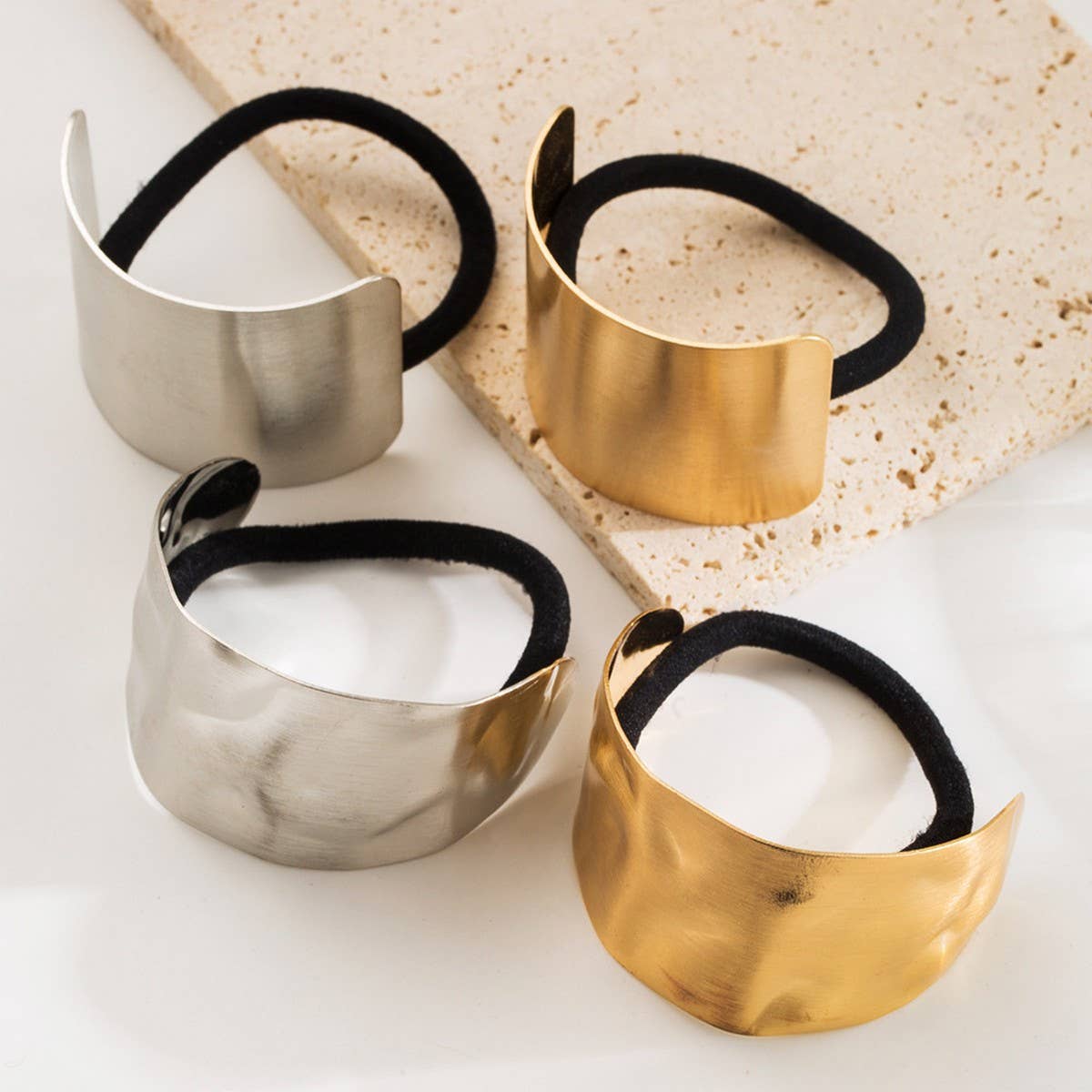 Minimalist Brushed Metal Hair Tie for Women