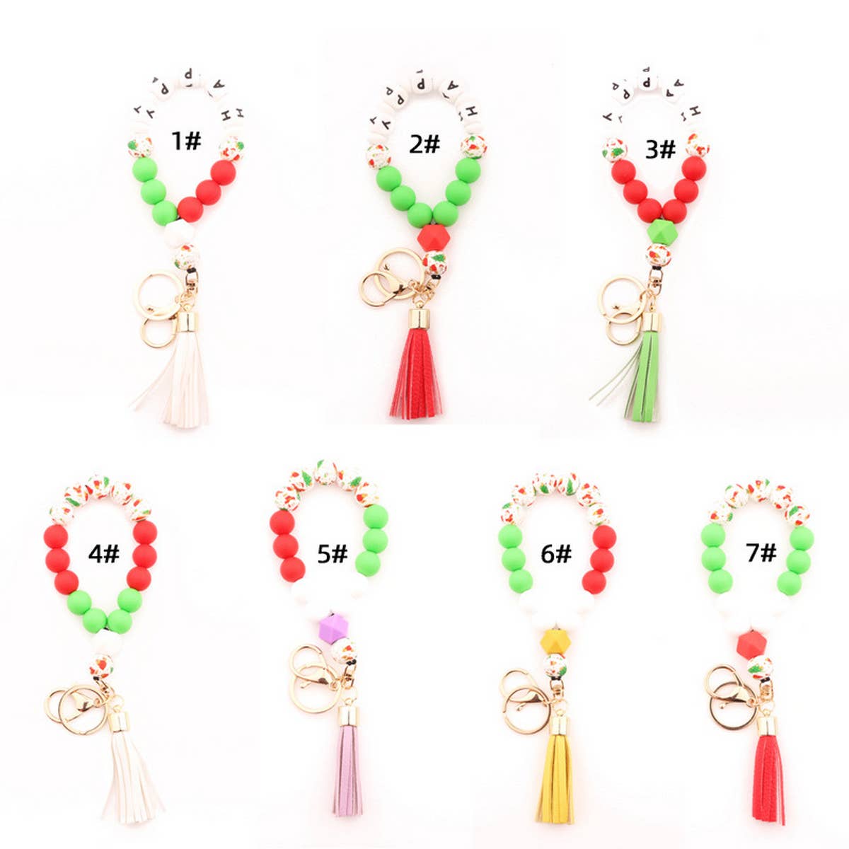 CHRISTMAS NEW SILICONE BEAD BRACELET KEYCHAIN