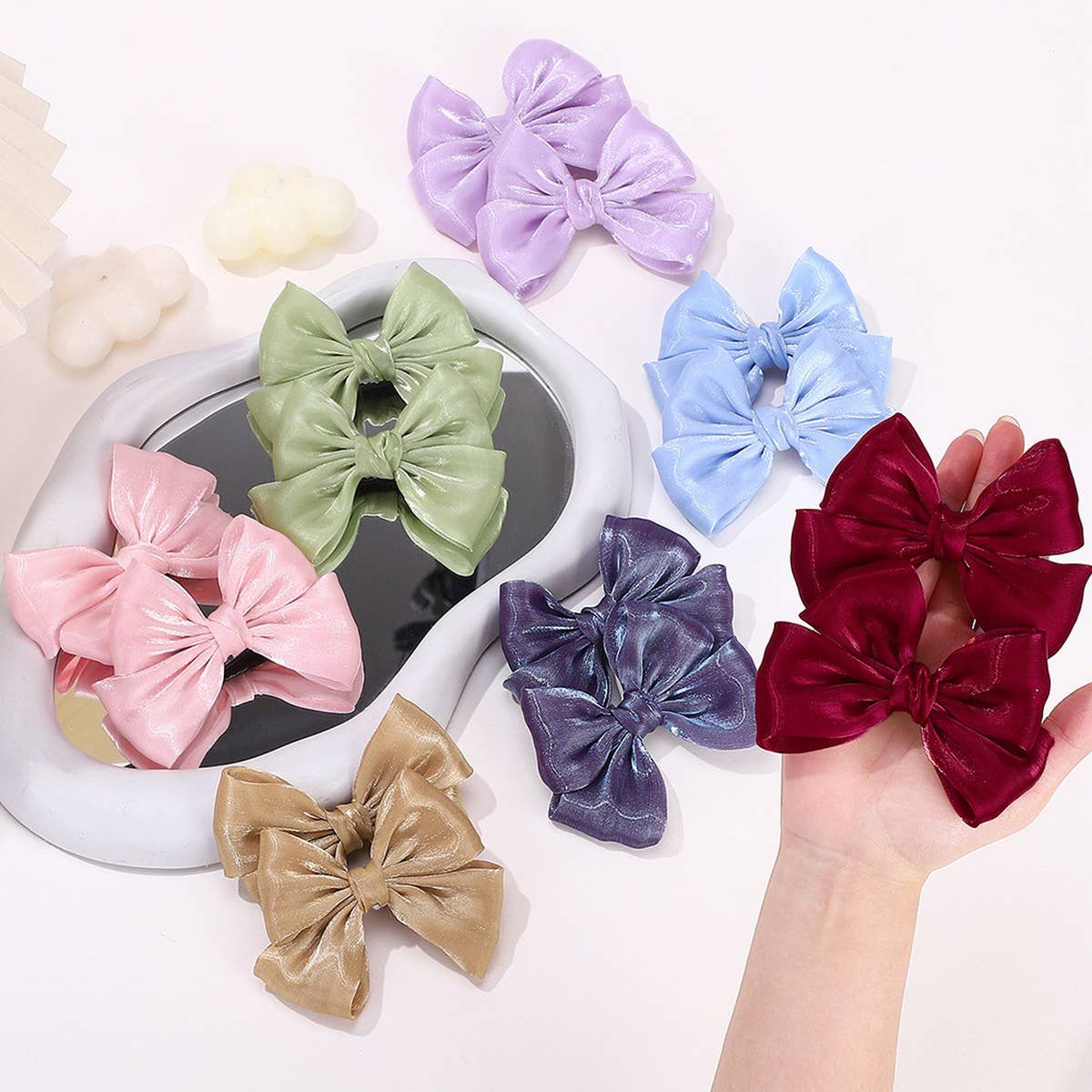 Solid Shiny Bow Hair Clip Set for JK Girls_CWAHA6719