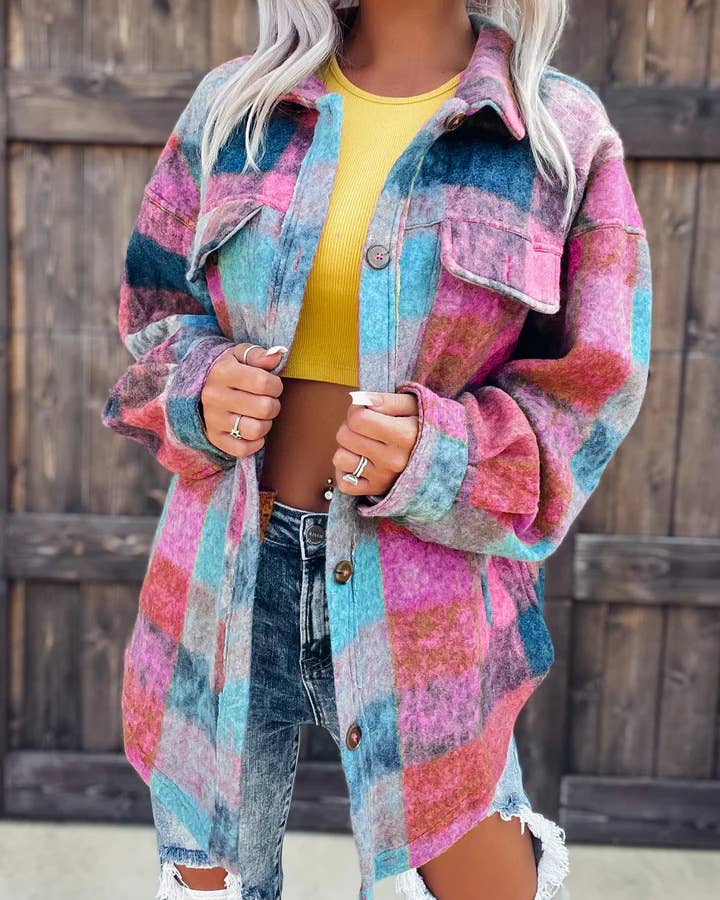 Tweed printed casual and fashionable lapel coat