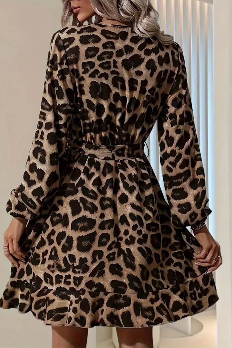 CWDSD8562_LEOPARD PRINT V-NECK HIGH WAIST TIE WRAP DRESS