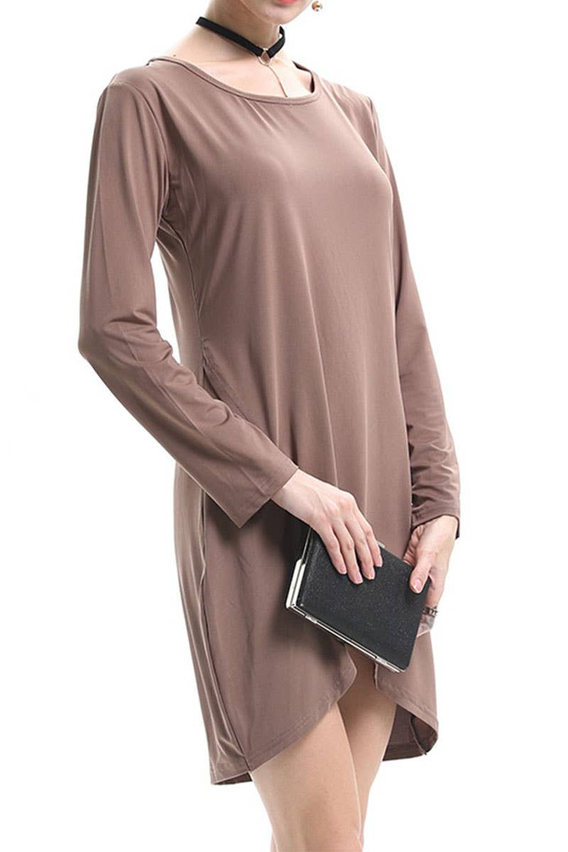 Crew-Neck Skirt Fashion Long-Sleeved Dress_Cwdsd5927