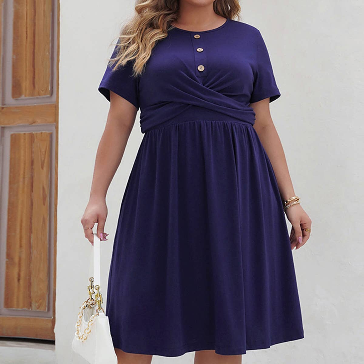 WOMEN'S PLUS SIZE CASUAL ROUND NECK SLIMMING DRESS_CWDSD3145