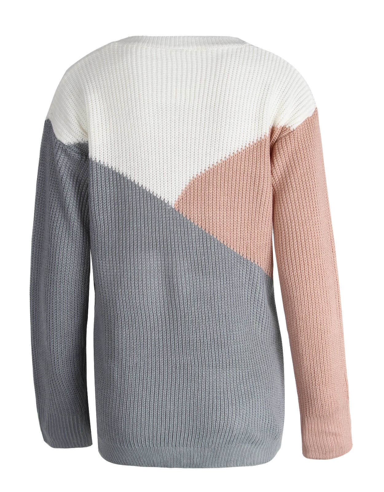 THREE COLOR GEOMETRIC COLOR PULLOVER SWEATER