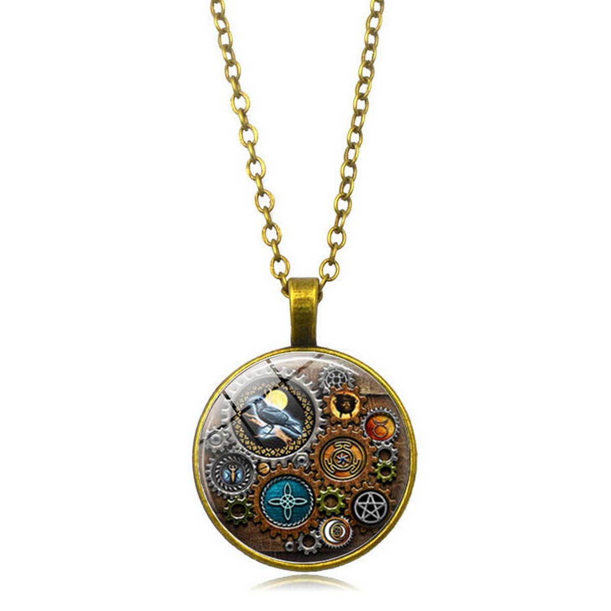 STEAMPUNK MECHANICAL TIME GEM NECKLACE JEWELRY_CWAJE0699