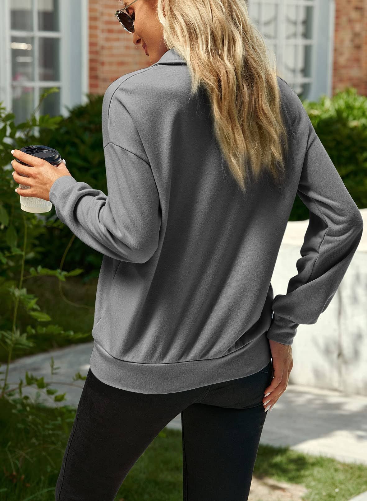 V-NECK SOLID COLOR LONG-SLEEVED CASUAL HOODIE