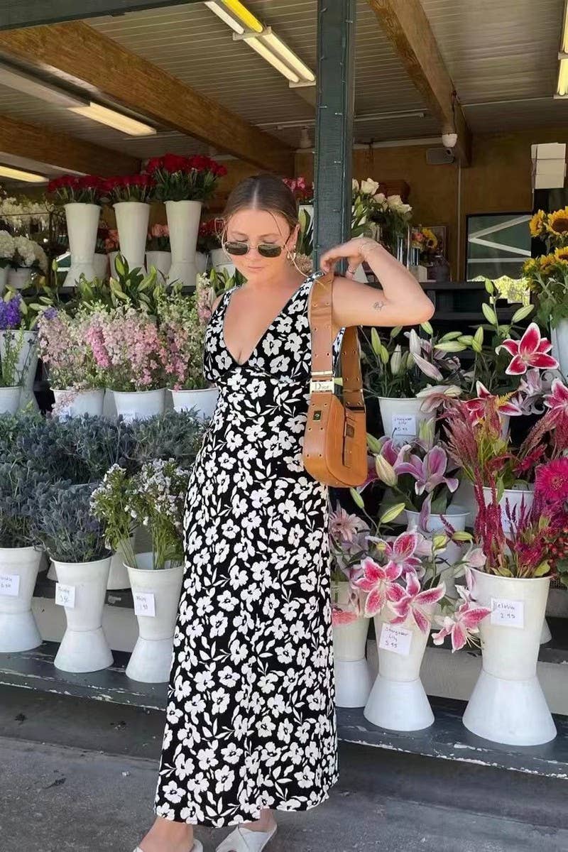 CWDMD5988_SUMMER V-NECK LACE-UP SEXY SWING DRESS