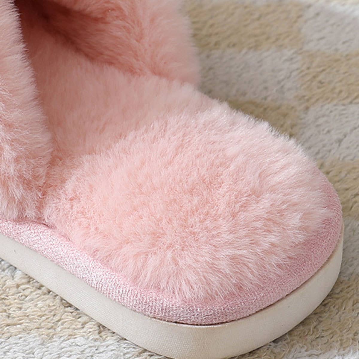 Cross style Faux rabbit fur slippers For Women