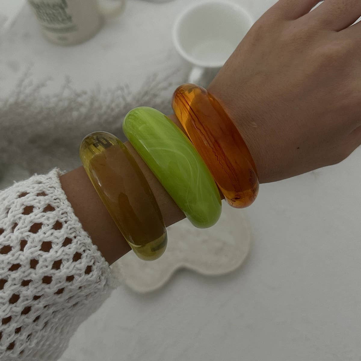 Thin Open Cuff Acrylic Bracelet for Petite Women