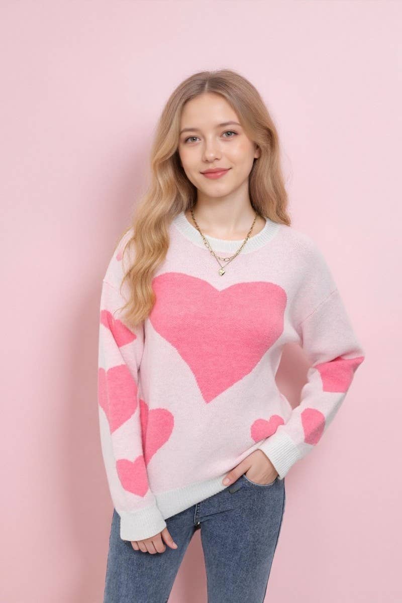 CWOSWL07591_HEART JACQUARD CONTRASTING KNITTED SWEATER
