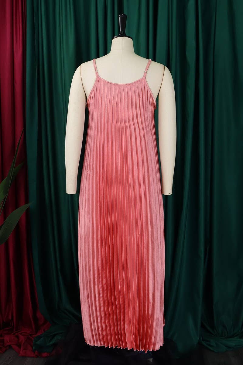 CWDMD1722_PLUS SIZE SLING PLEATED LONG DRESS