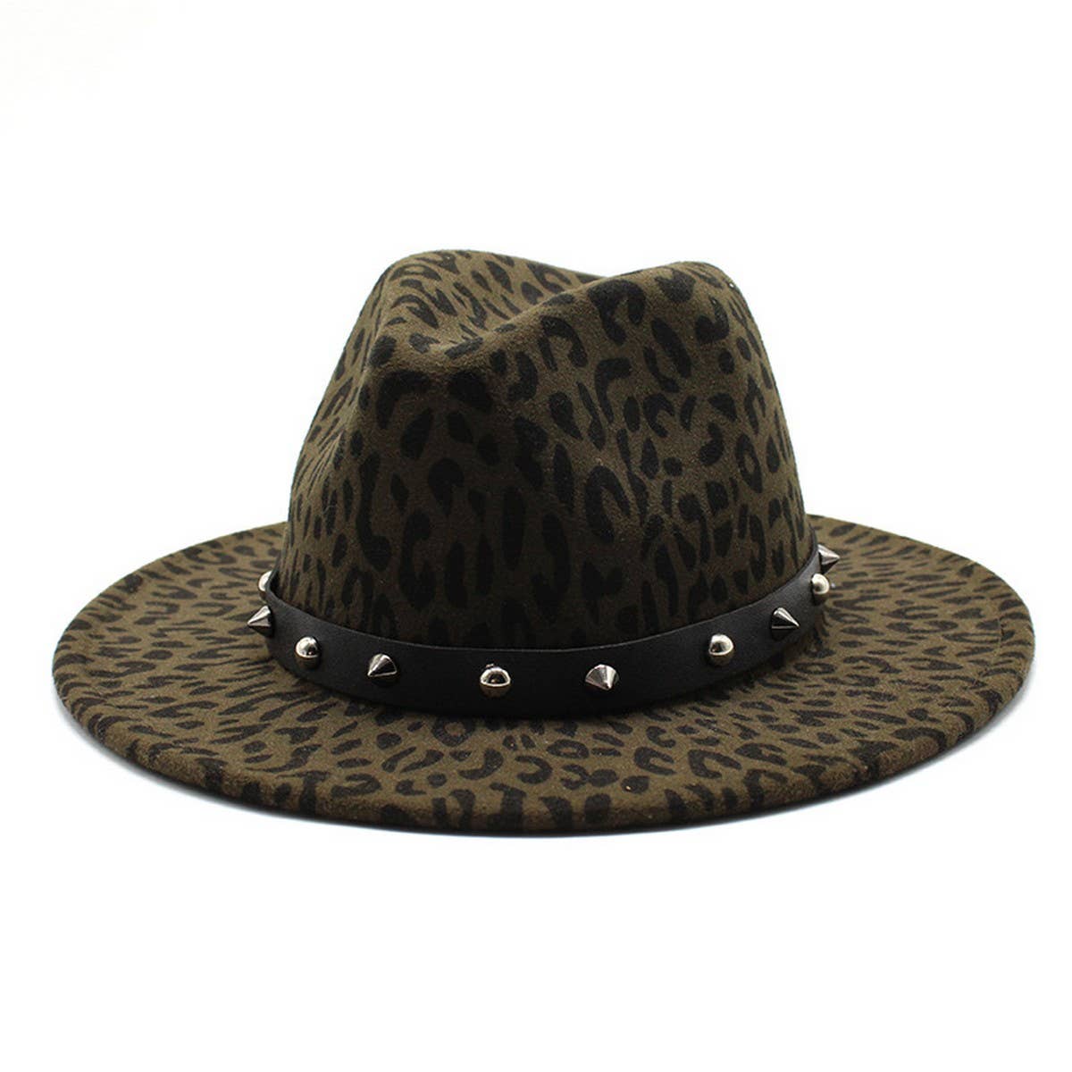 LEOPARD PRINT HAT JAZZ HAT RIVET WIDE BRIM HAT_CWAH2572