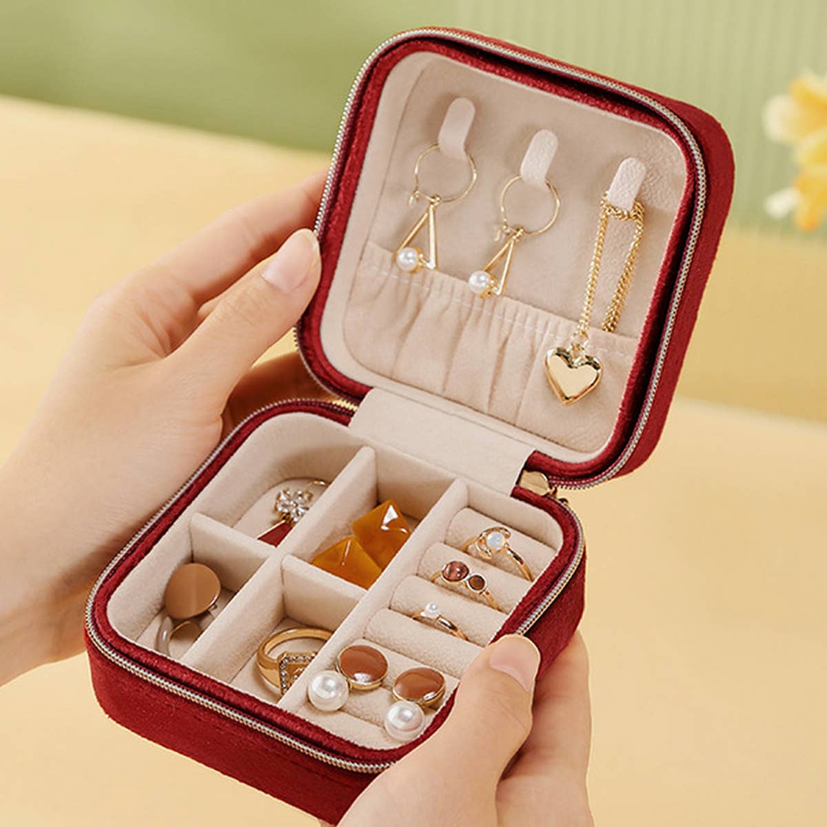 DOUBLE LAYER VELVET JEWELRY BOX STORAGE