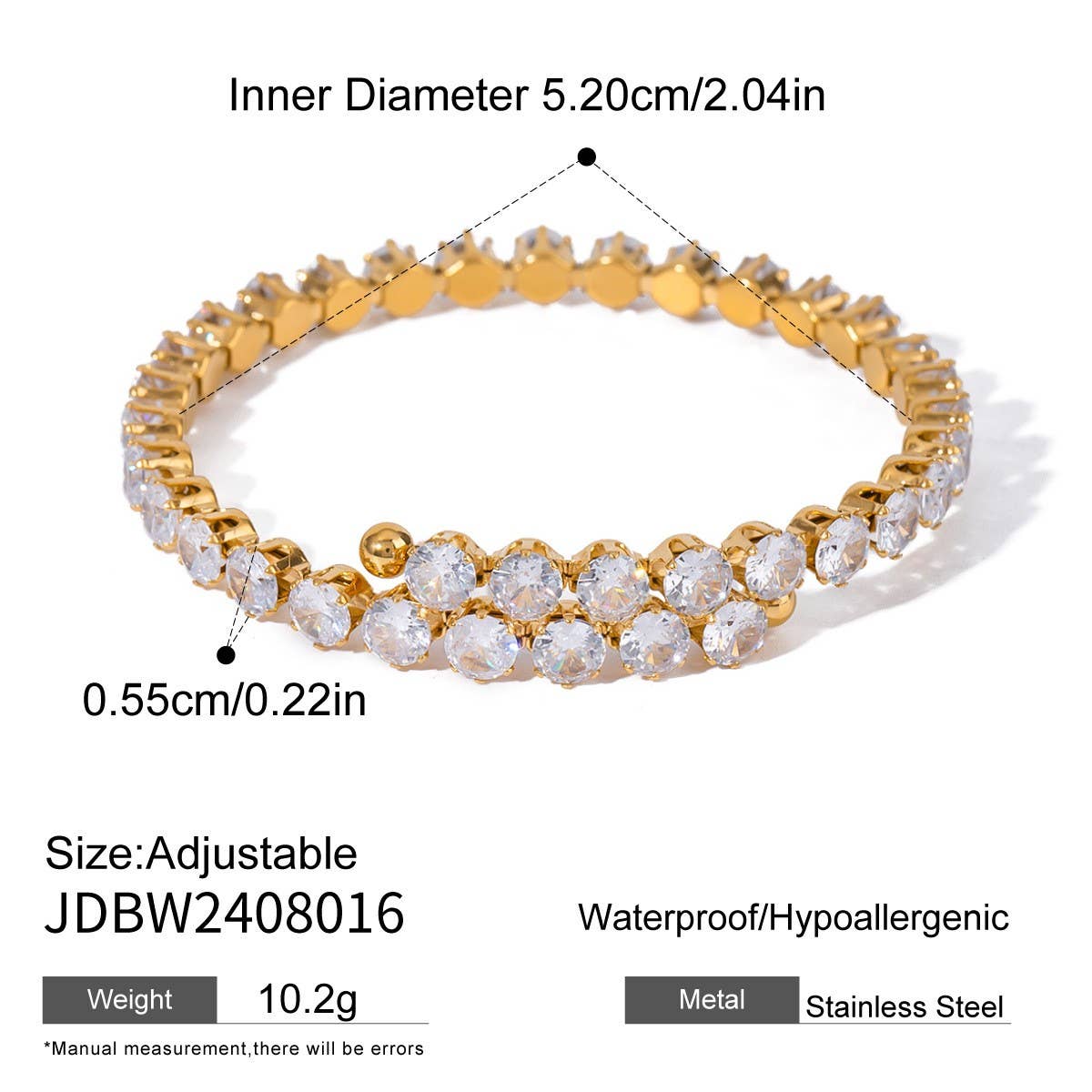 18K Gold White Zircon Full Pave Cuff Bracelet_CWAJE4659