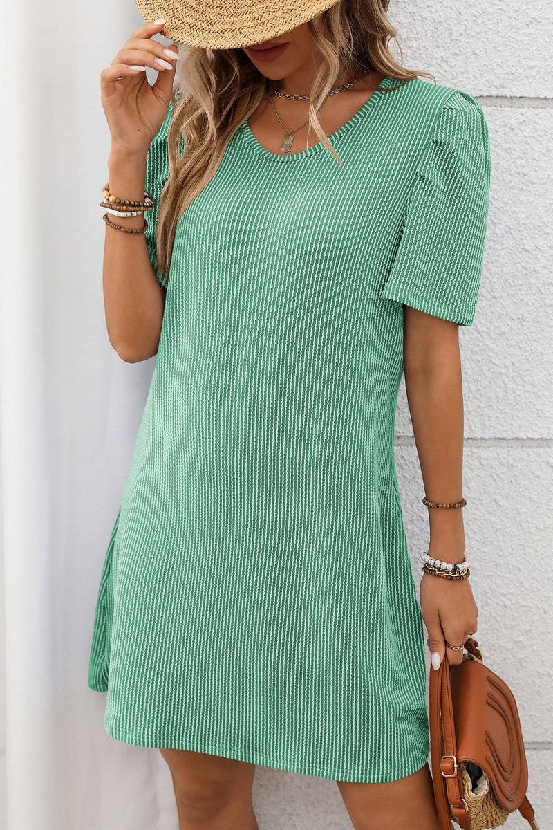 CWDSD7457_SUMMER CONTRAST PUFF SLEEVE MIDI DRESS