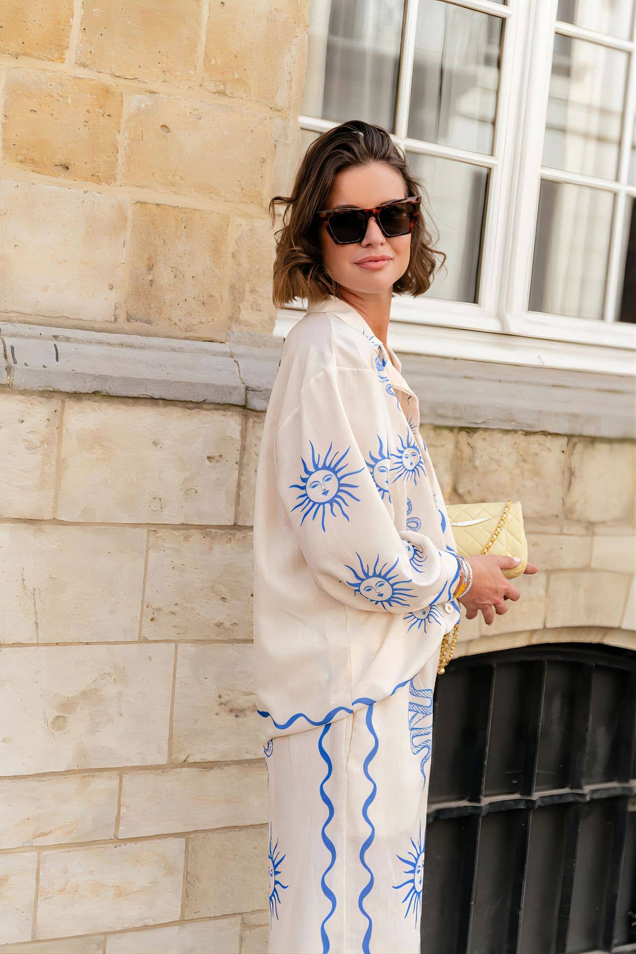 PRINTED LINEN SHIRT TROUSERS TWO-PIECE SET