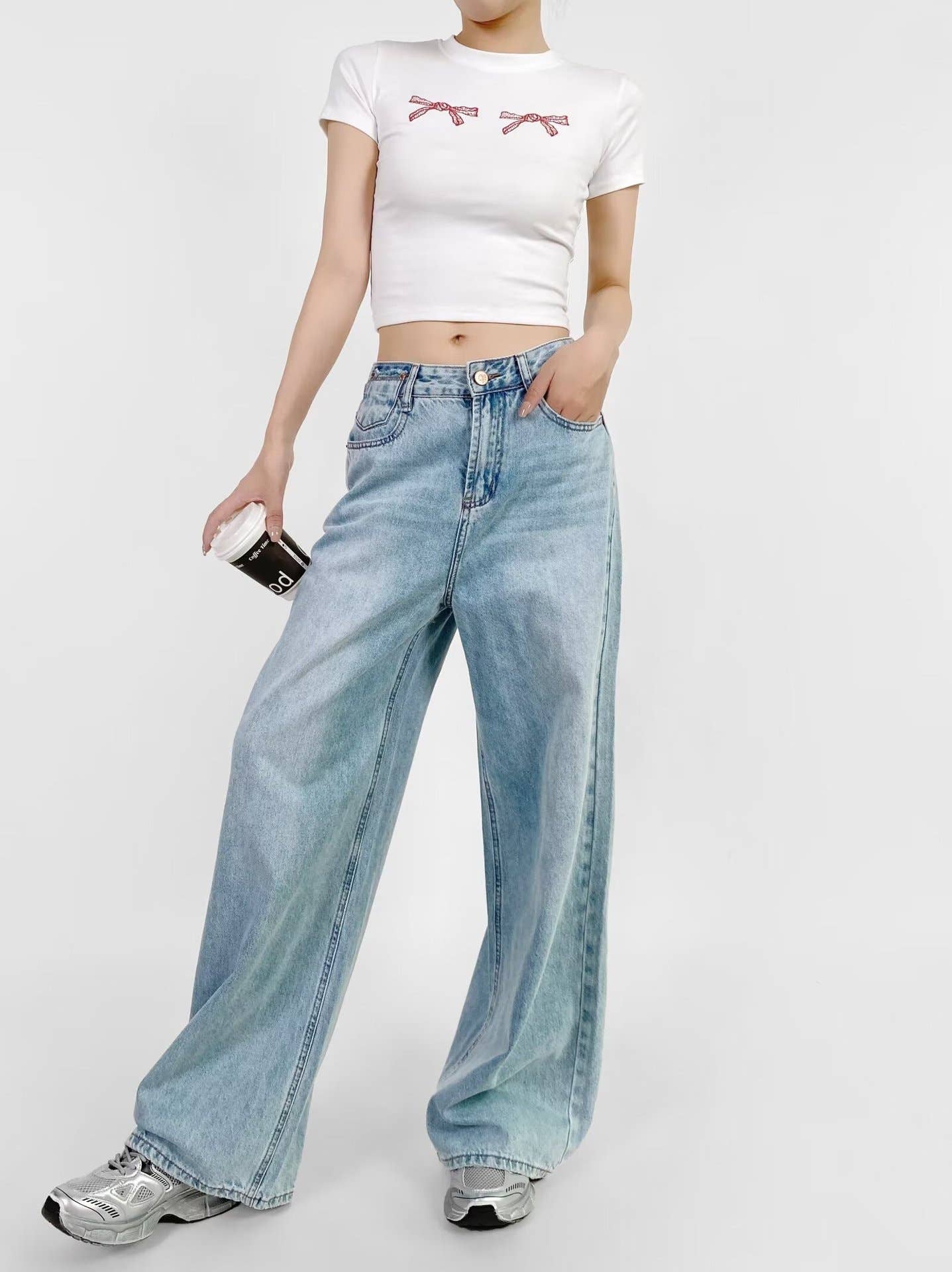 American street blue loose wide-leg jeans