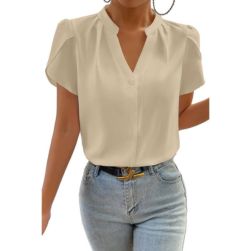 V-neck chiffon body-hugging solid color pullover