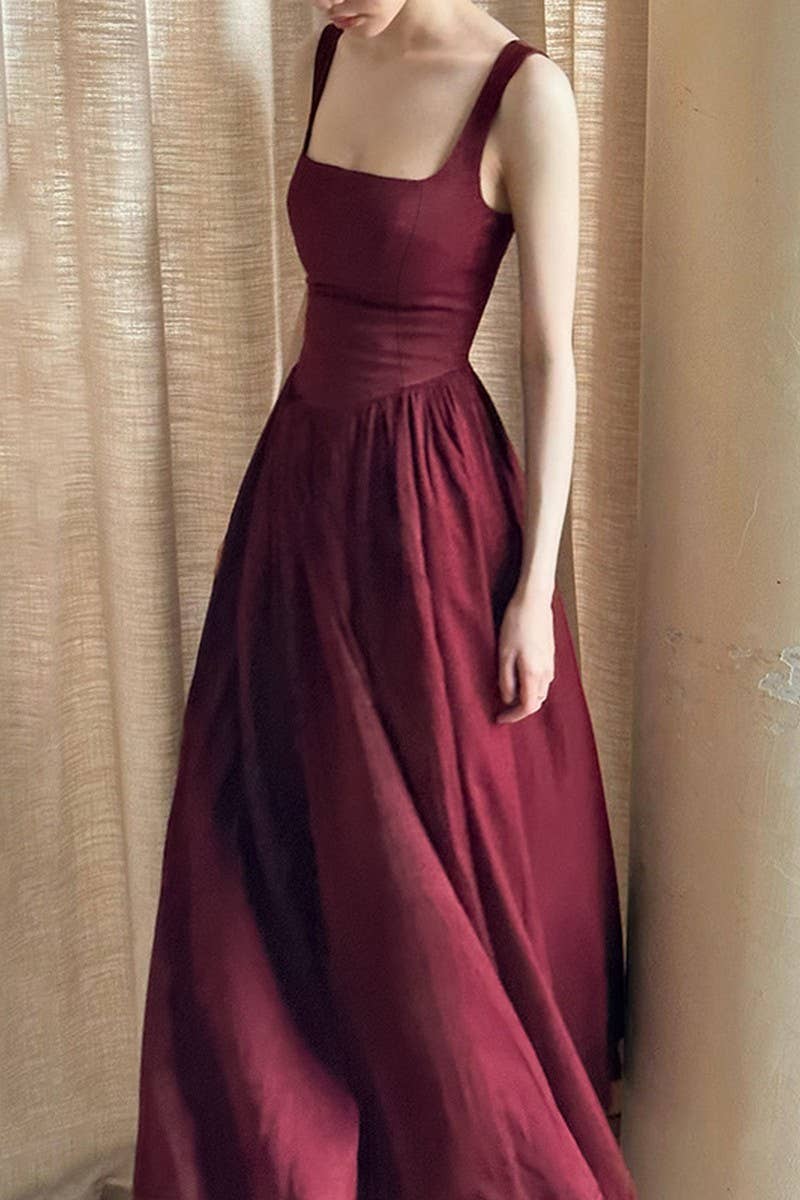 CWDMD5075_SQUARE NECK SLIM FIT SPAGHETTI STRAP DRESS