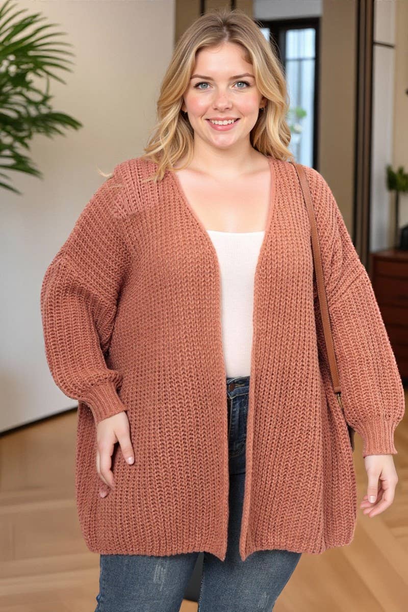 CWOSWL07412_PLUS SIZE WOMEN OVERSIZED CHUNKY KNIT CARDIGAN