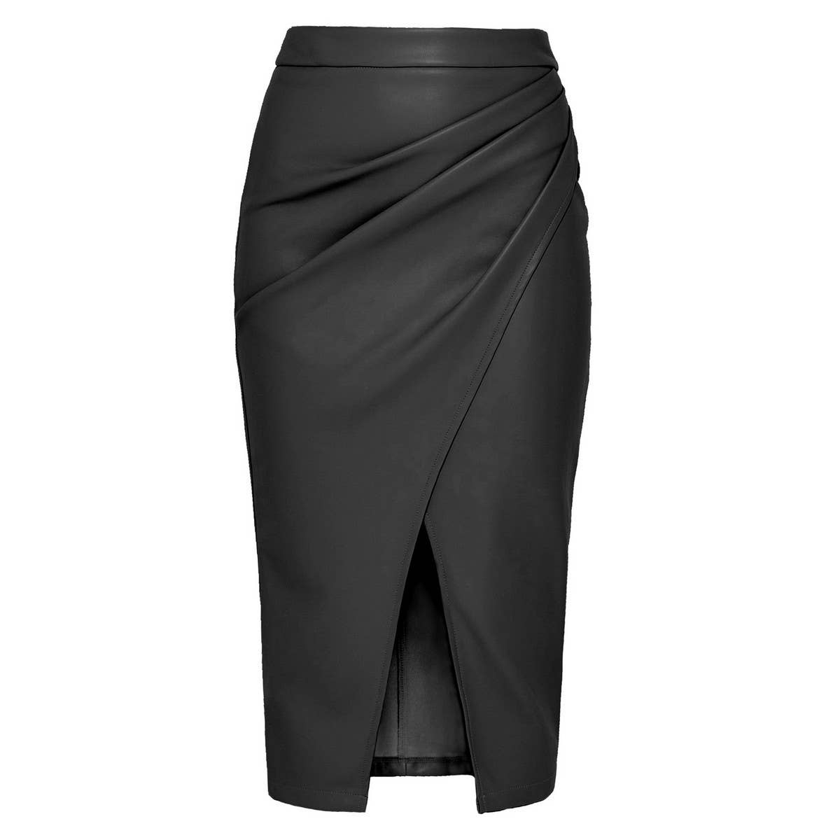 WOMEN'S PU SLIT SKIRT ZIPPER LEATHER SKIRT_CWAB4790
