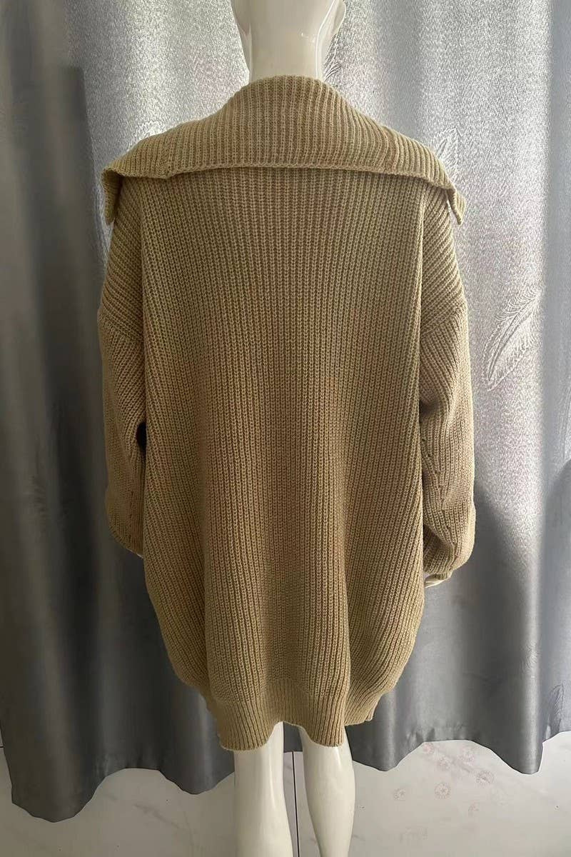 Long knit cardigan with solid lapel pocket