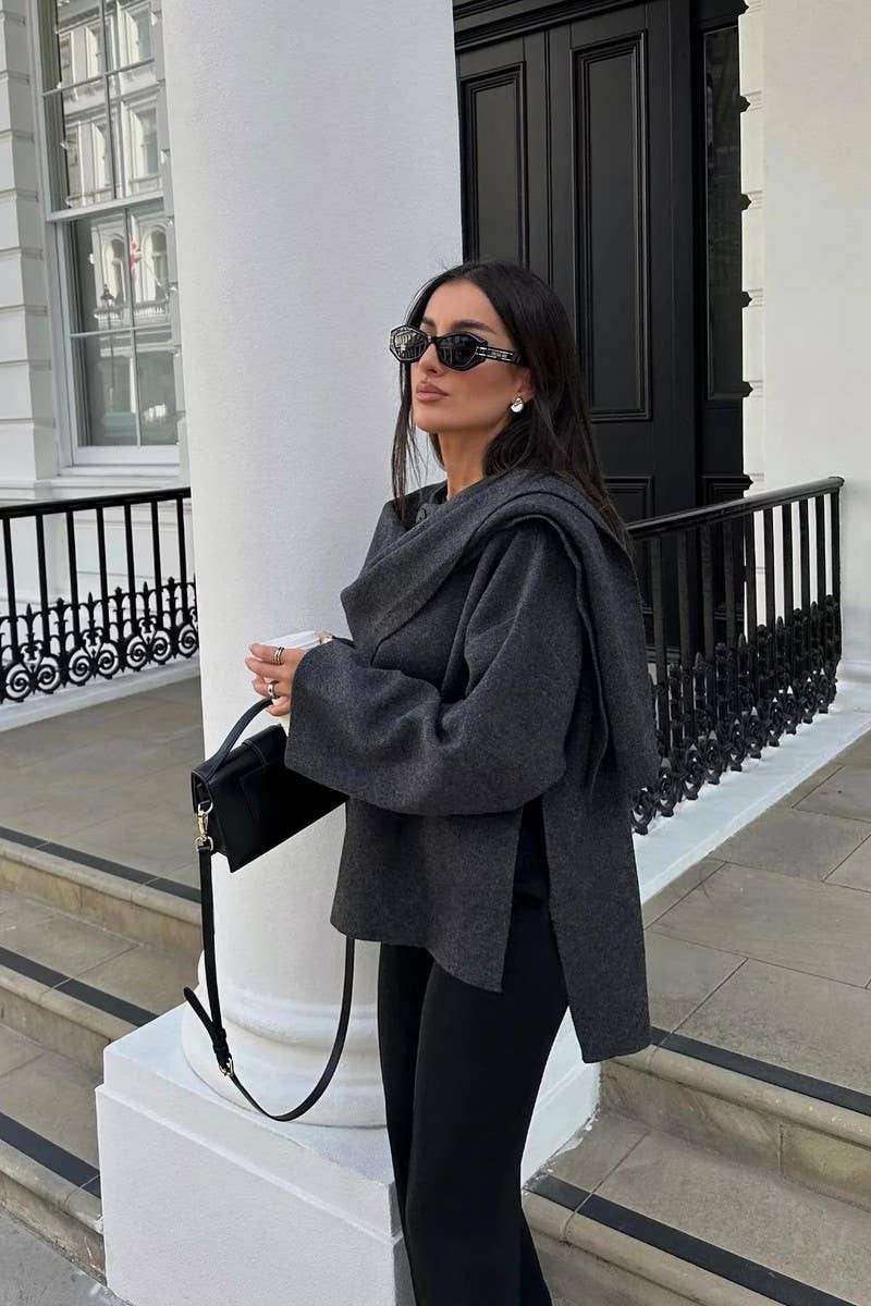 CWOCO1060_SOLID COLOR ASYMMETRIC SCARF KNITTED COATS