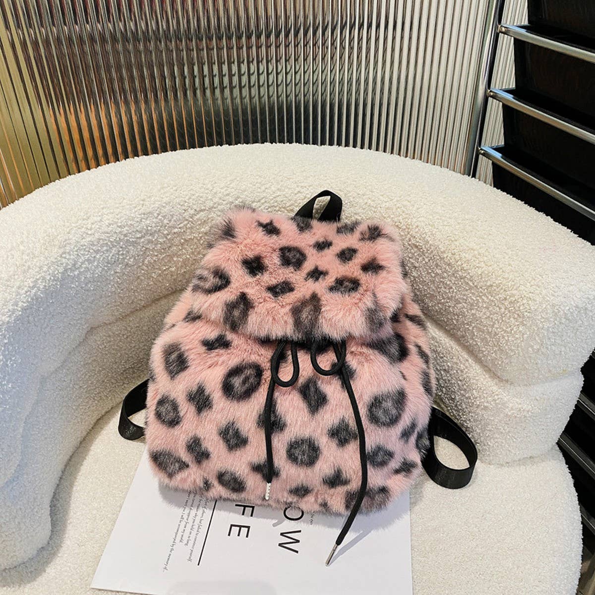 Fluffy Faux Fur Backpack  Fashion Drawstring Bag_CUAB00606