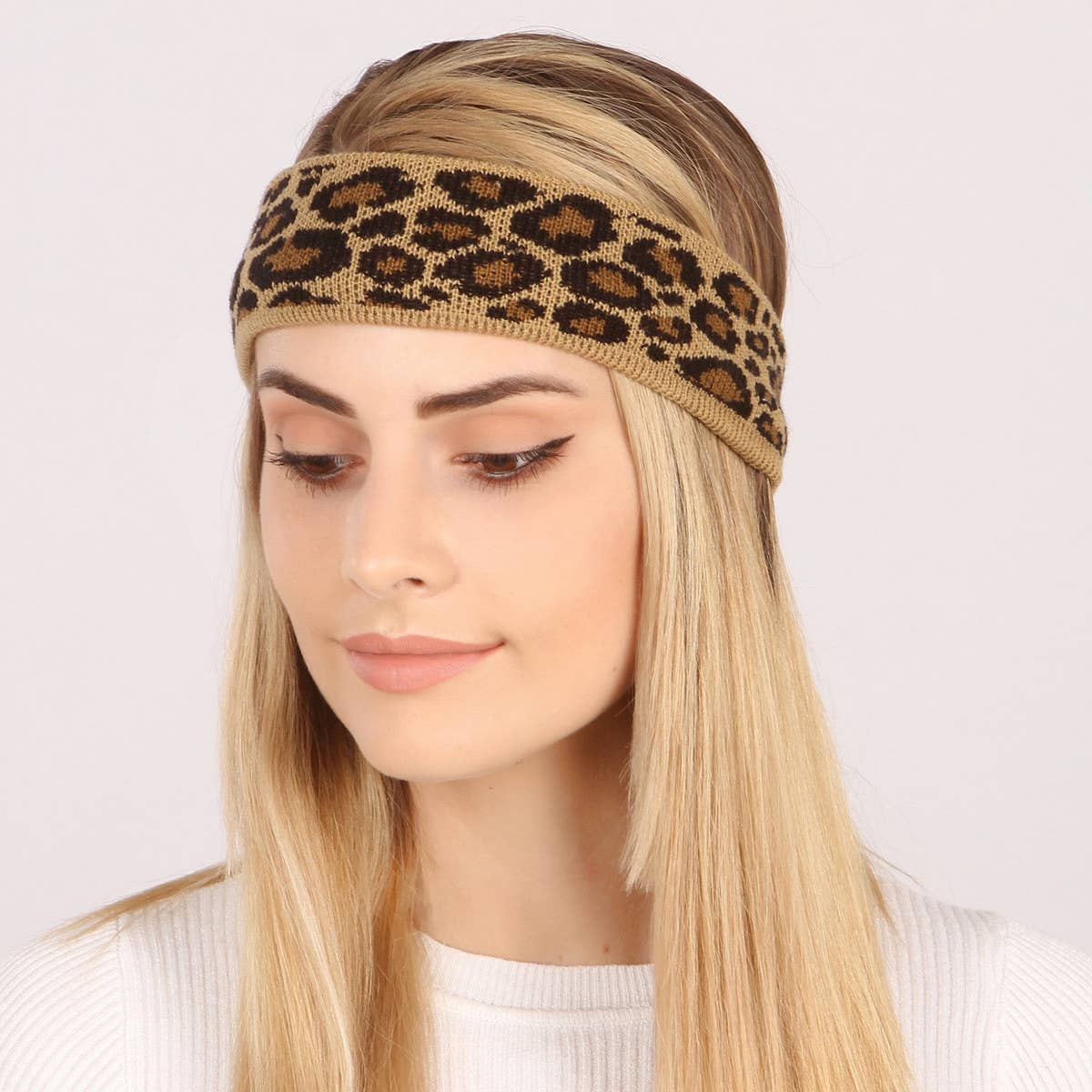 VINTAGE WARM LEOPARD PRINT KNITTED WOOL HEADBAND