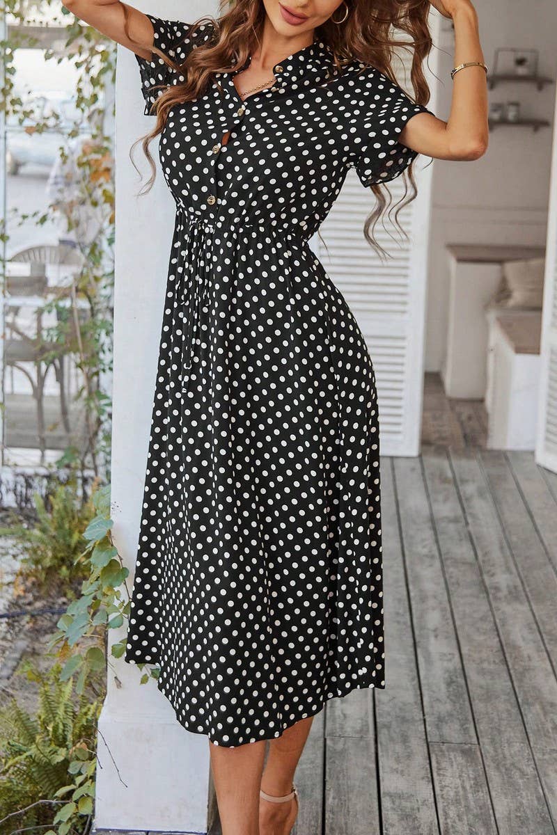 CWDMD6451_SUMMER POLKA DOT ALL-MATCH SHIRT DRESS