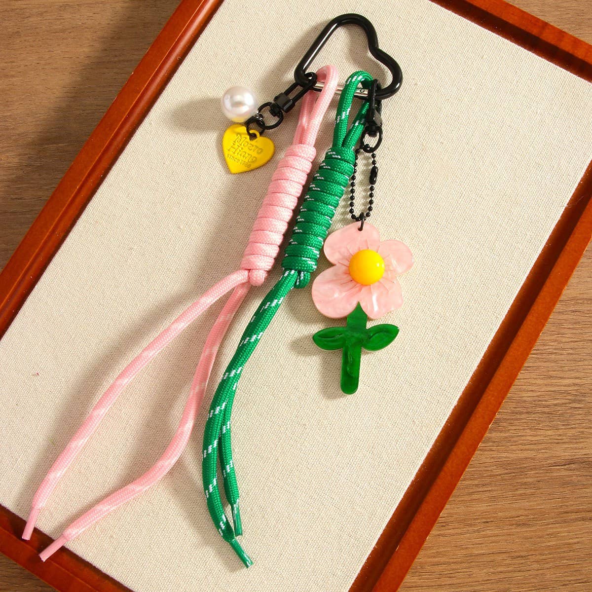 Colorful Acrylic Flower Keychain with Pearls