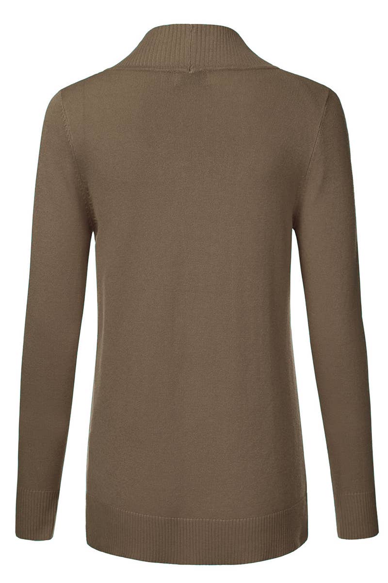 AWOCAL313_Open Front Long Sleeve Pockets Sweater Cardigan