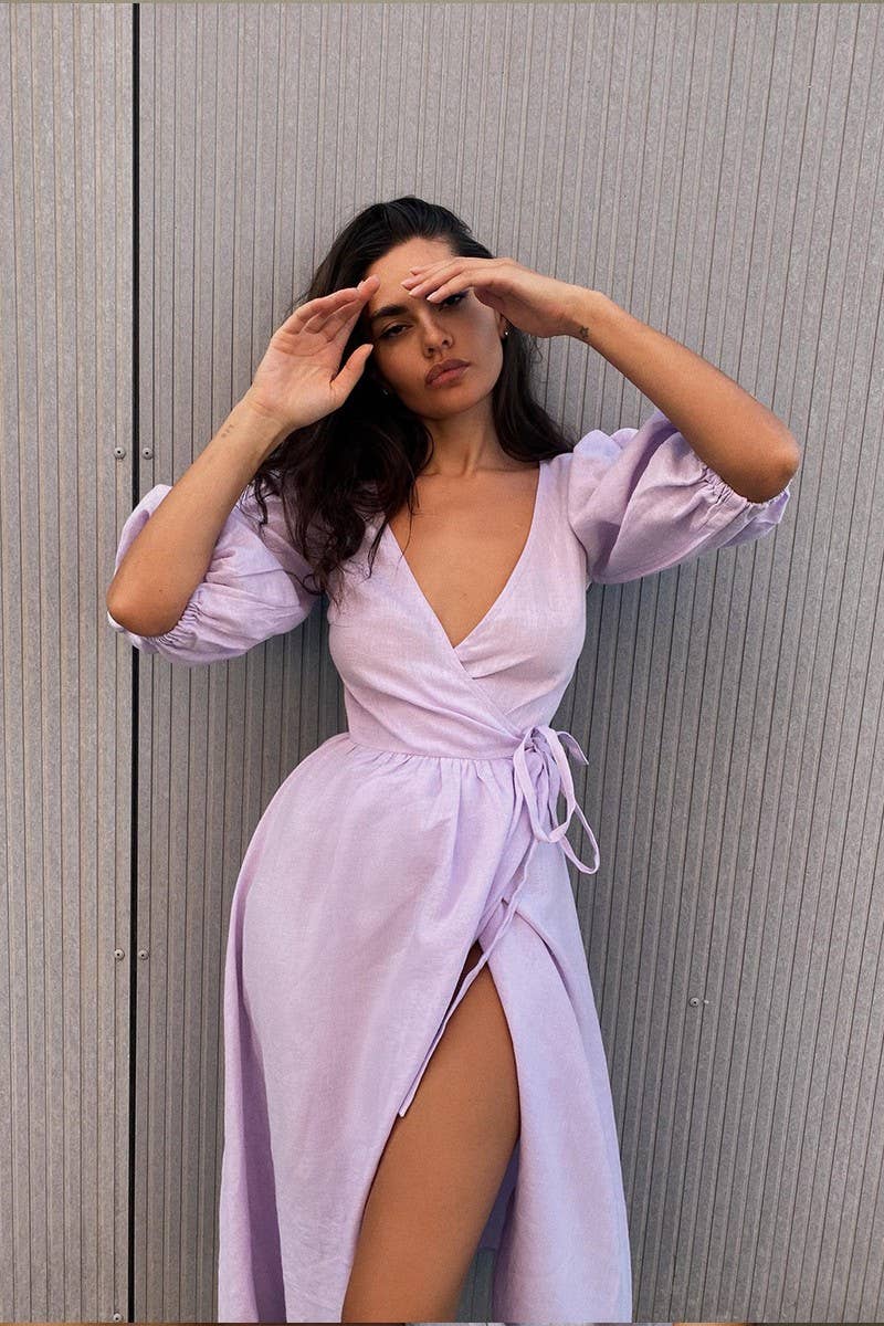 CWDMD5246_COTTON TIE-BACK PUFF SLEEVE MAXI DRESS