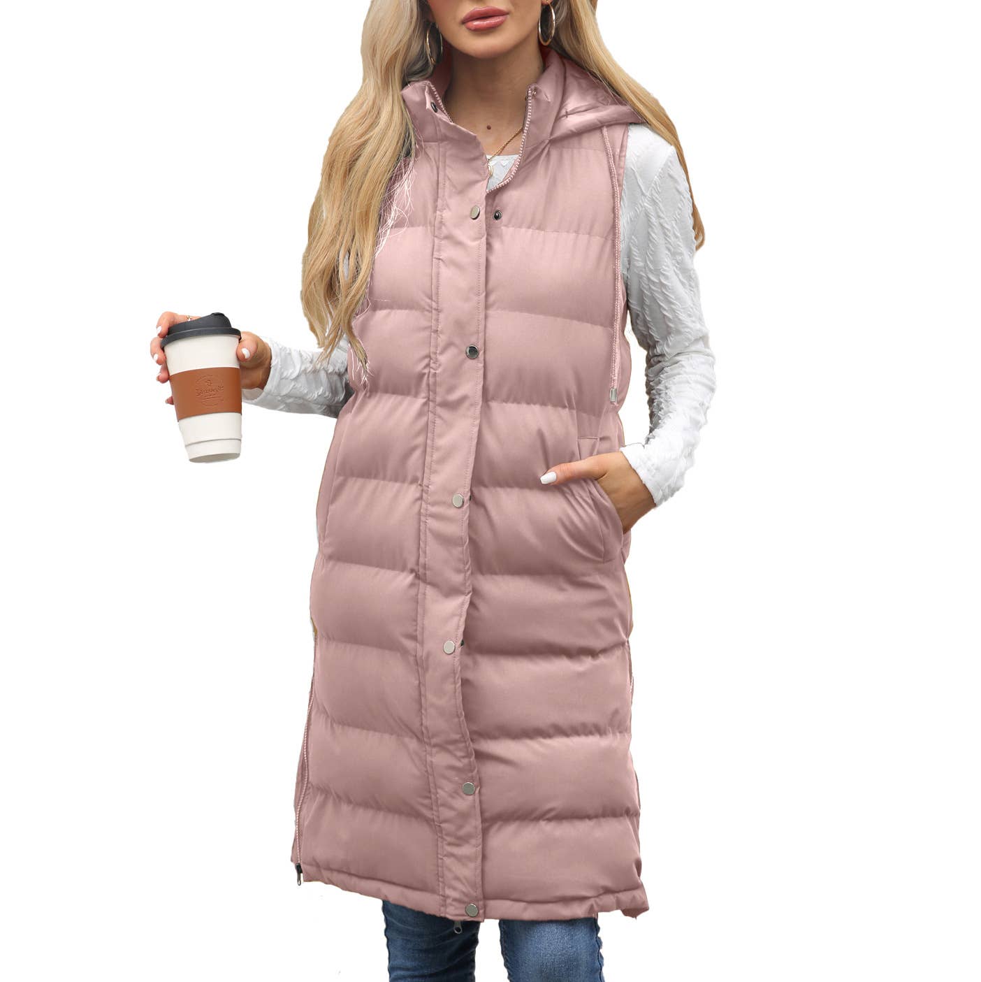 Solid-color hooded sleeveless cotton-padded vest