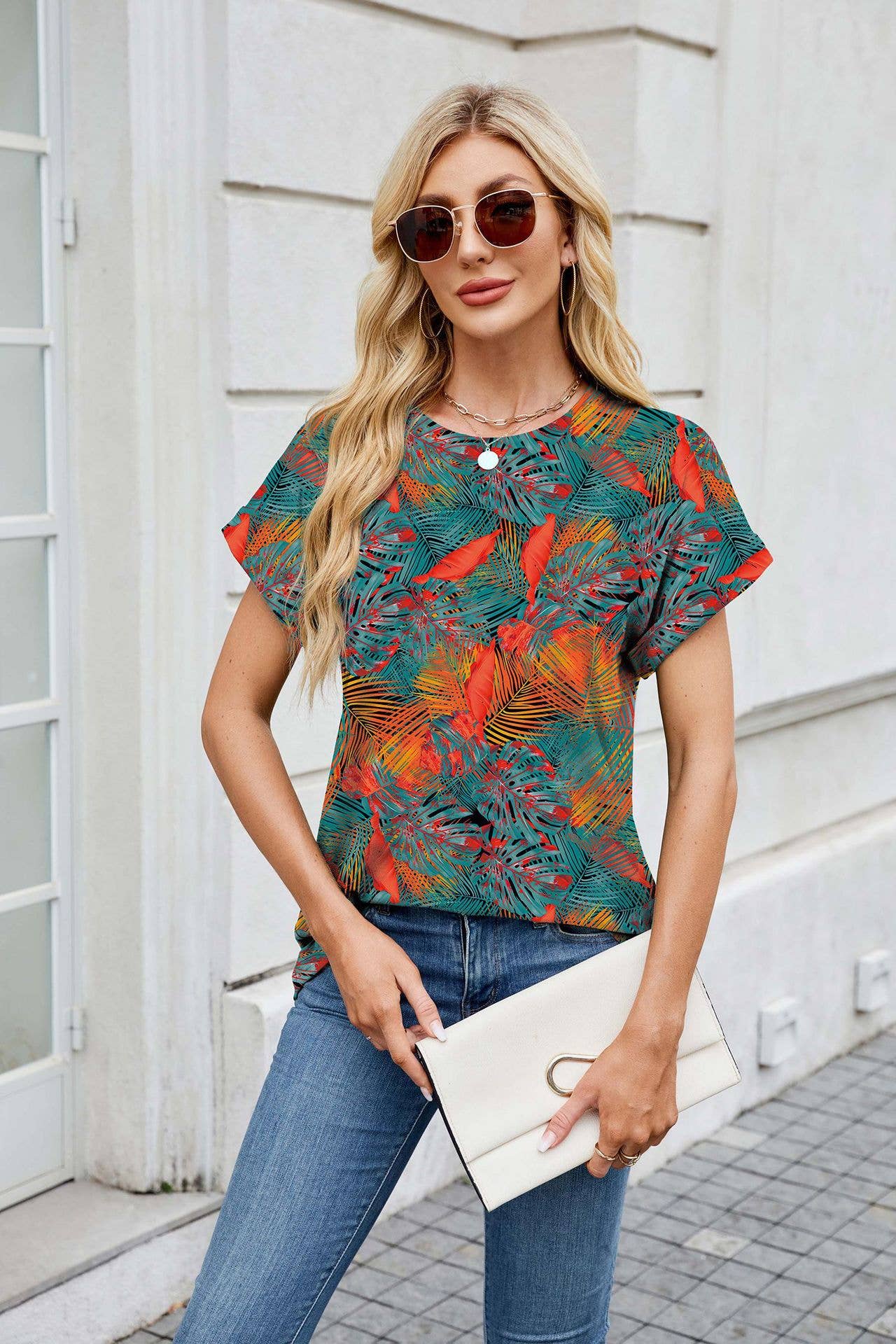Holiday print crew neck short-sleeved T-shirt