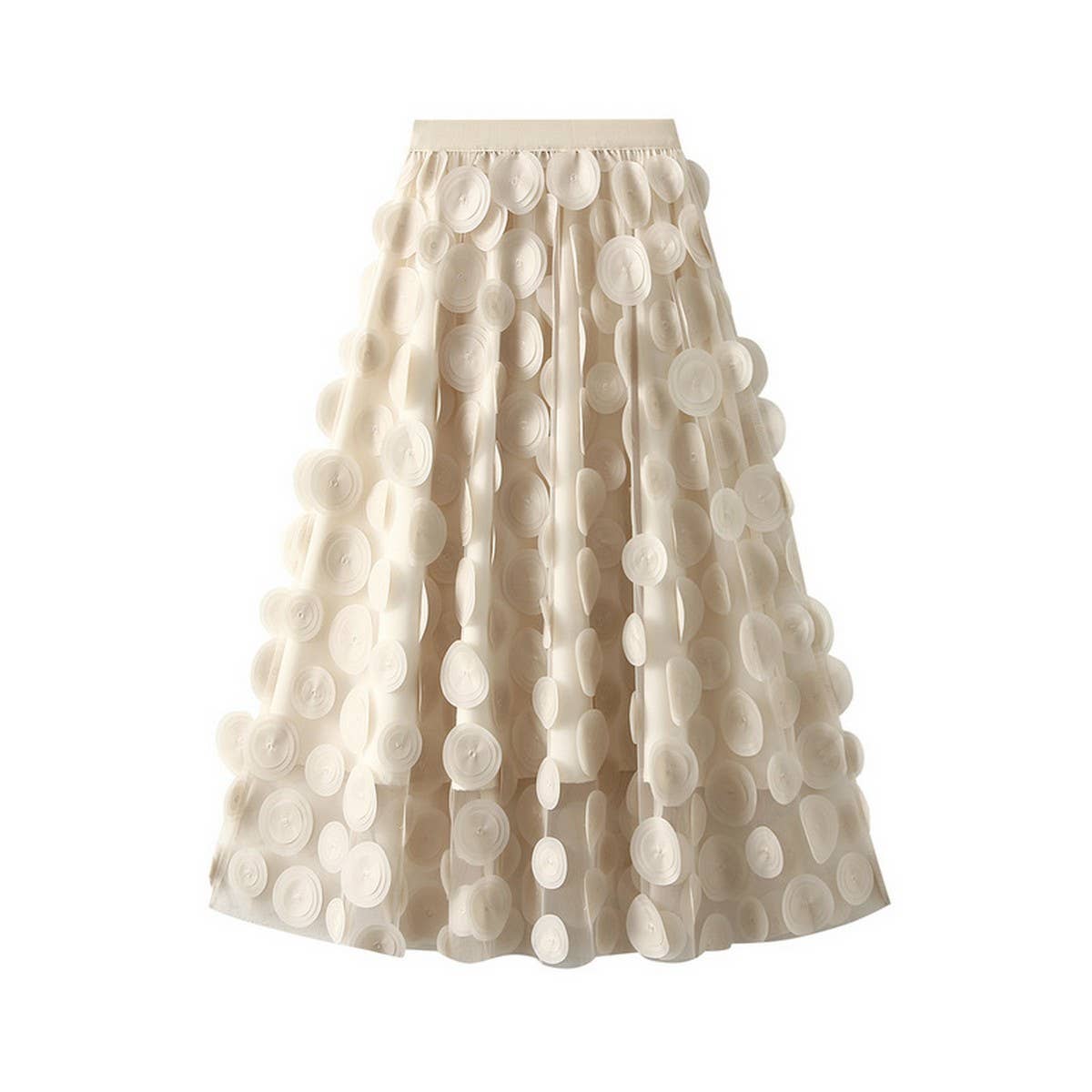 3D Polka Dot Tulle A-Line Flared Midi Skirt_CWBMS0379