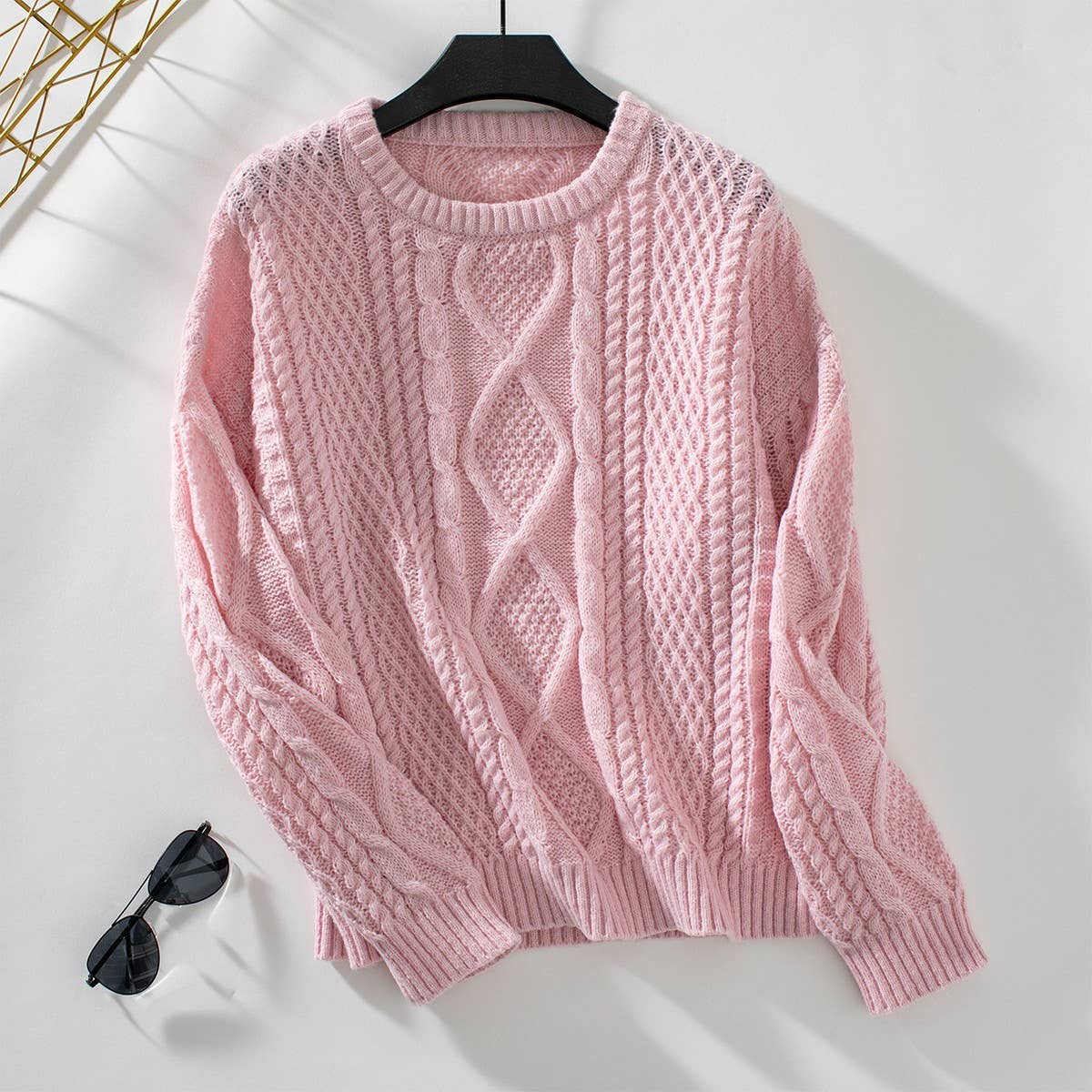 Solid color twist pullover loose long-sleeved sweater