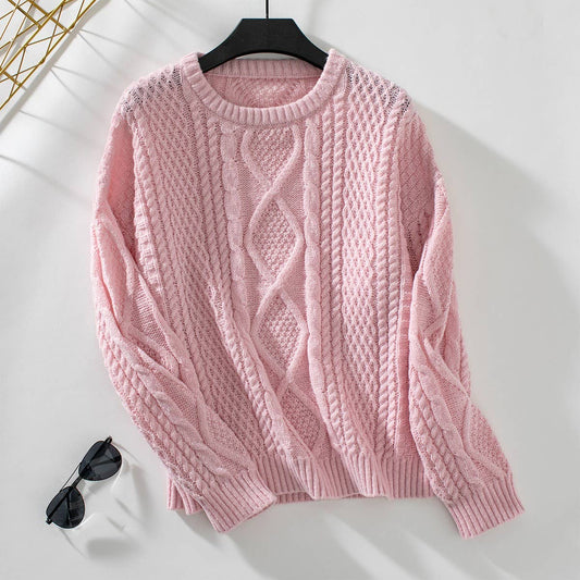 Solid color twist pullover loose long-sleeved sweater