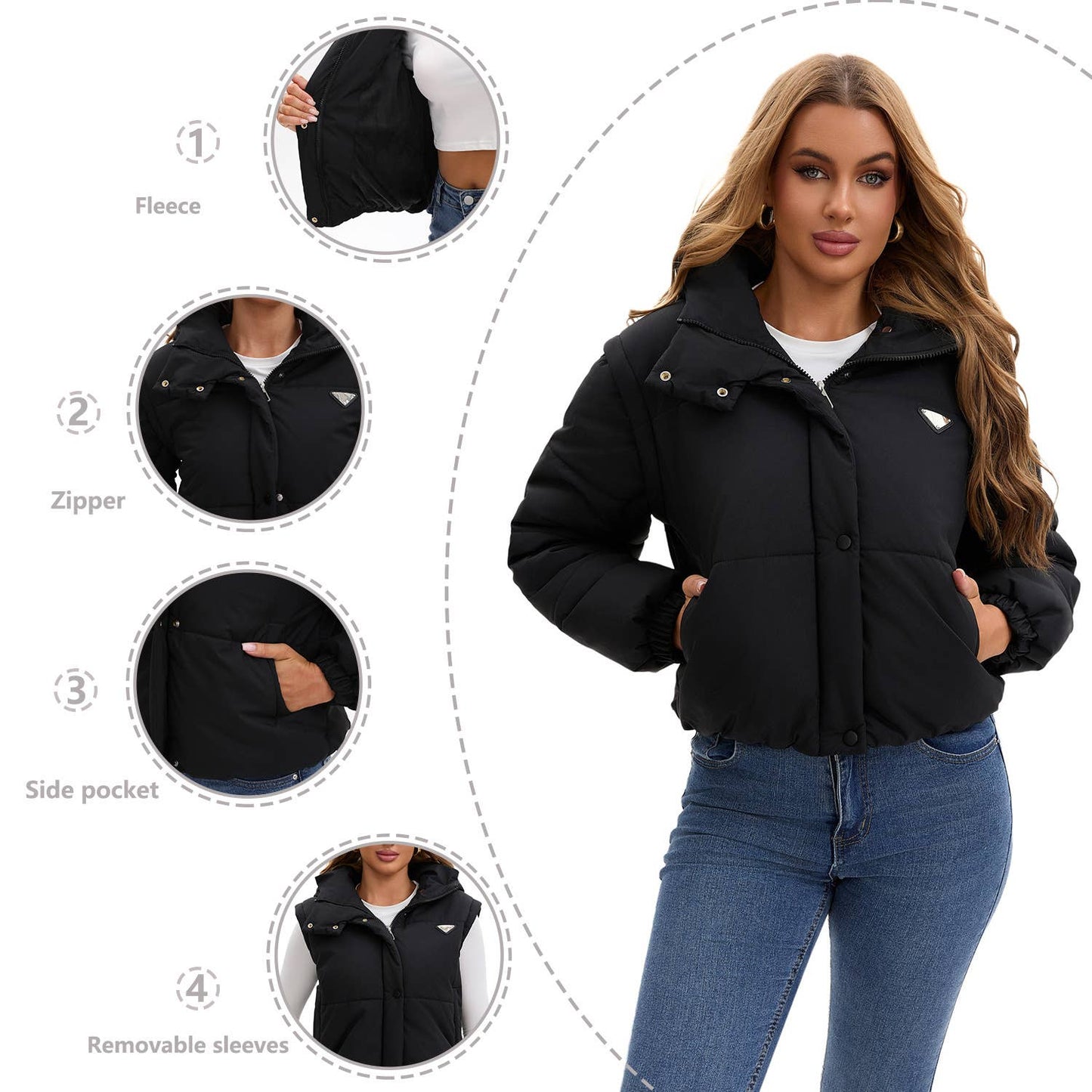 Short and thick breaded cotton-padded jacket