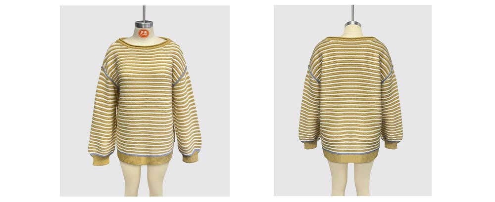 Striped knitted round-neck long-sleeved sweater