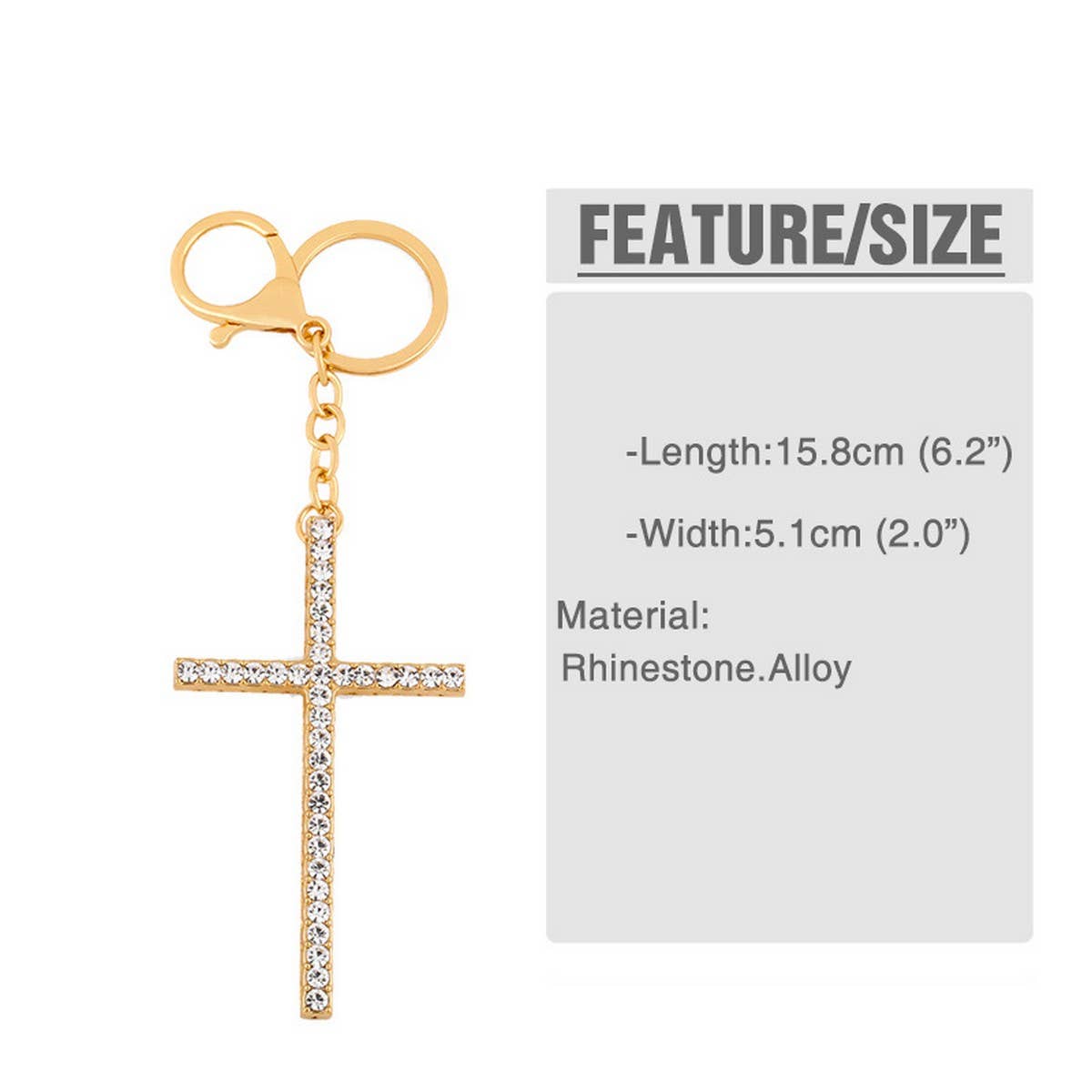 SHINY RHINESTONE CROSS KEYCHAIN PENDANT