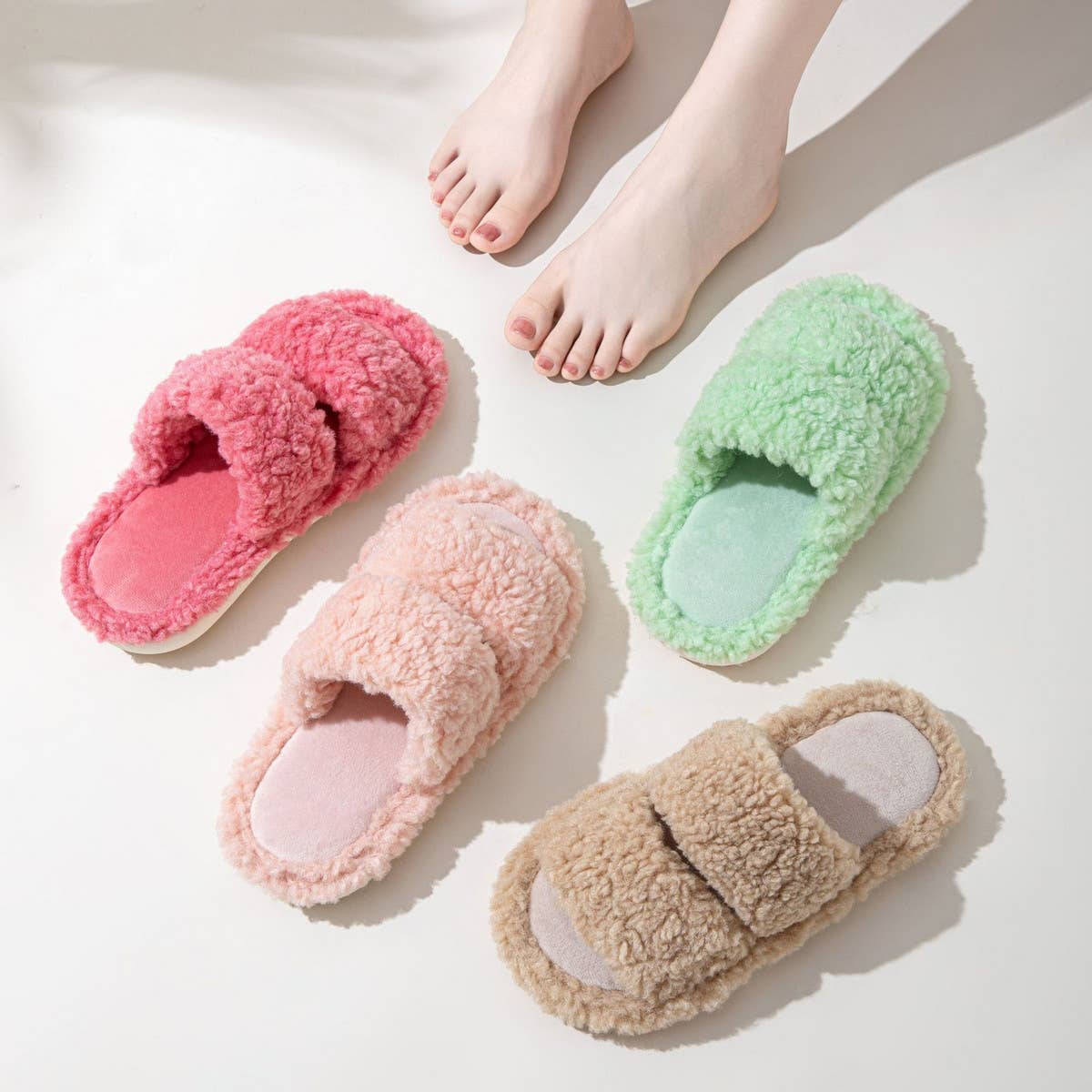 HOME CANDY COLOR BAR CURLY COTTON SLIPPERS_CWSHS0826