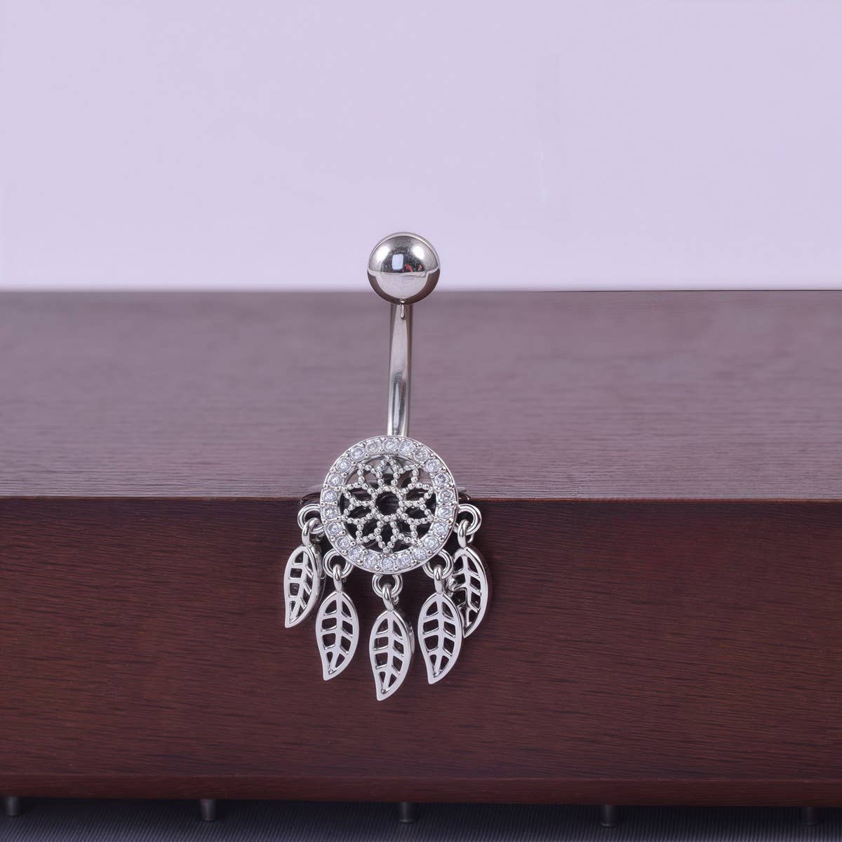 Leaf Mesh CZ Navel Ring Stainless Steel Jewelry