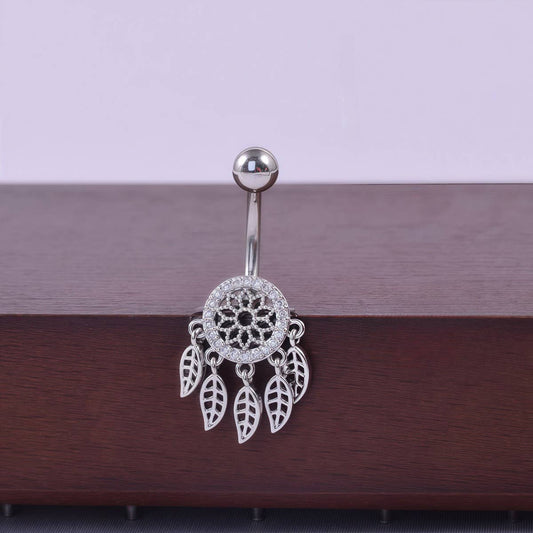 Leaf Mesh CZ Navel Ring Stainless Steel Jewelry