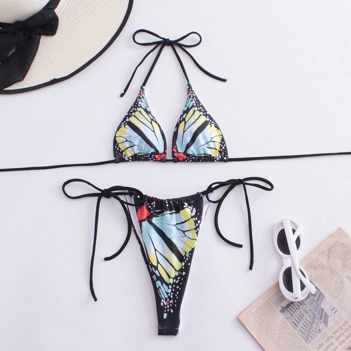 2-PIECE BIKINI SWIMSUIT WITH BUTTERFLY DESIGN PRINT_CWMW0178