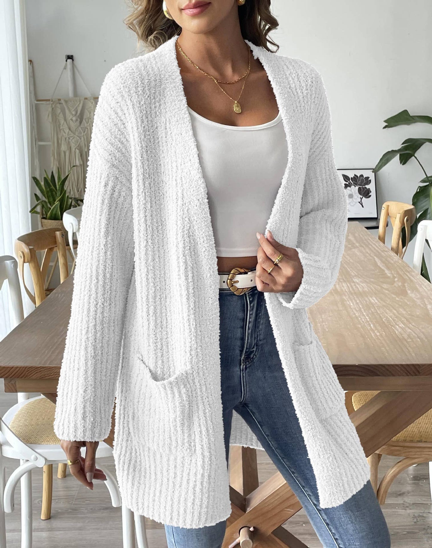 WOVEN SWEATER CASUAL DOUBLE POCKET CARDIGAN